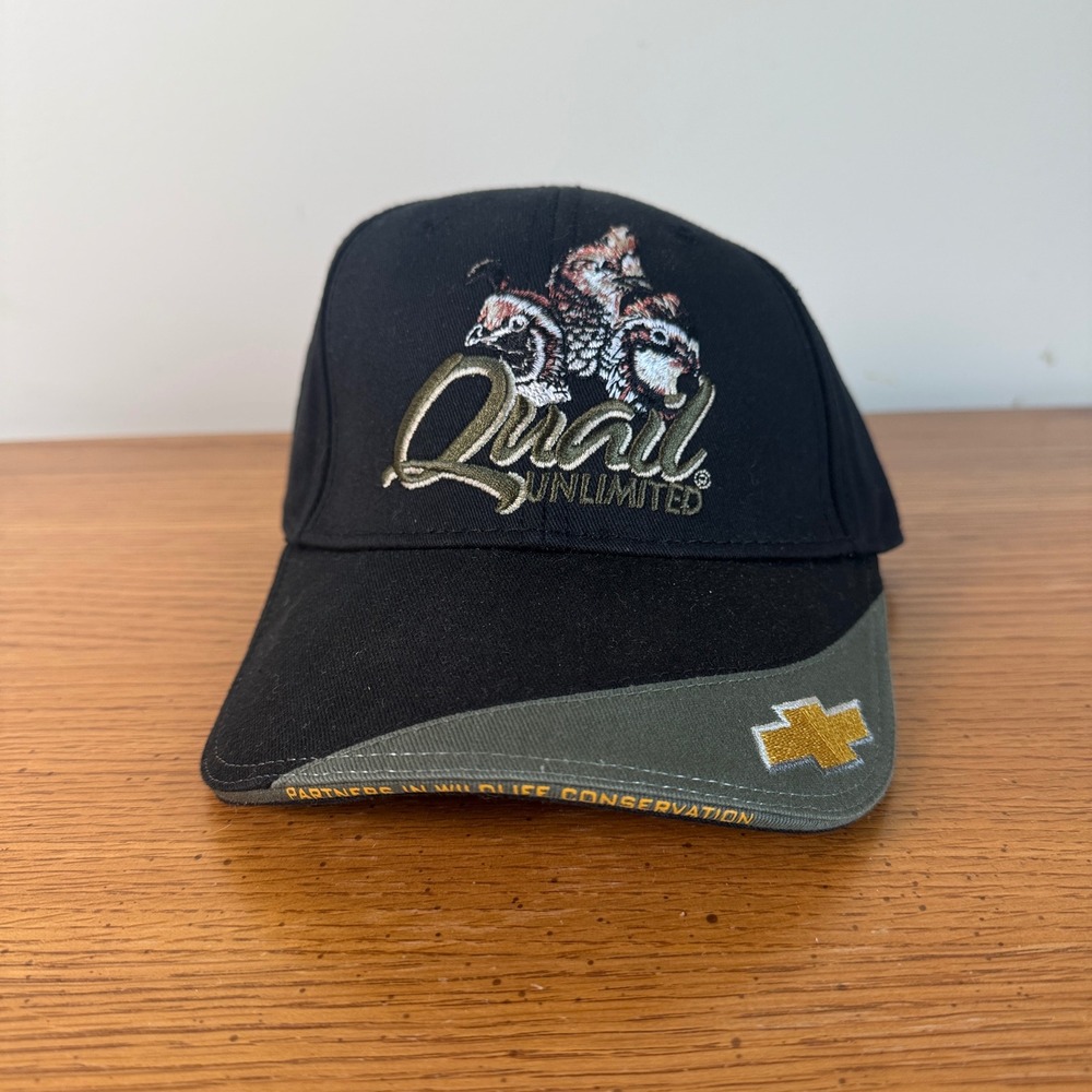 Chevrolet Quail Unlimited Black Embroidered Hunting Conservation Hat OSFA